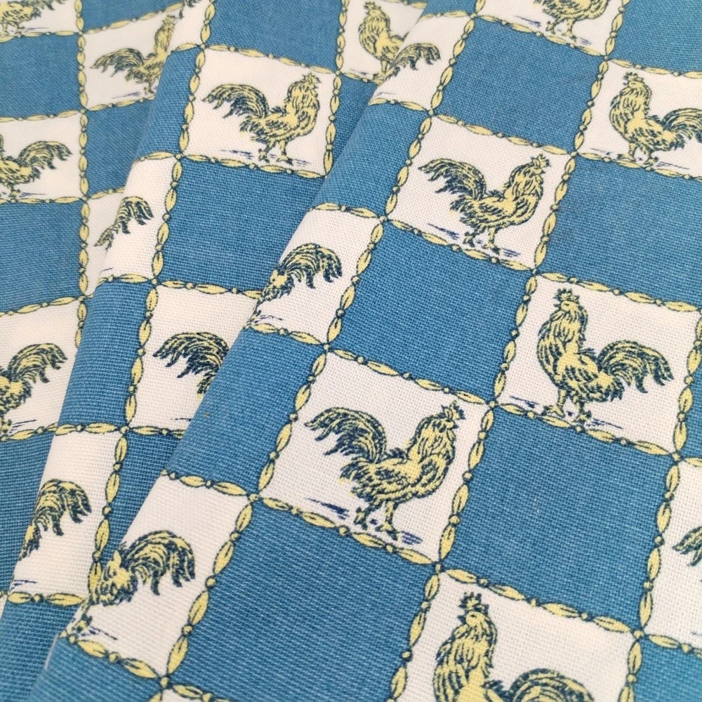 Waverly Rooster Cloth Napkins Set of‎ 4 Blue Yellow Checkerboard Farmhouse 20